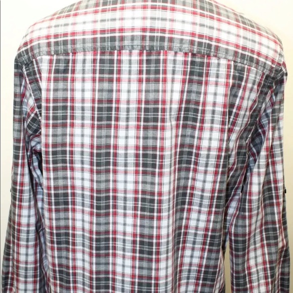 Marc Ecko Men Long Sleeve Gray Red100% Cotton Plaid Large Cowboy - Picture 9 of 13